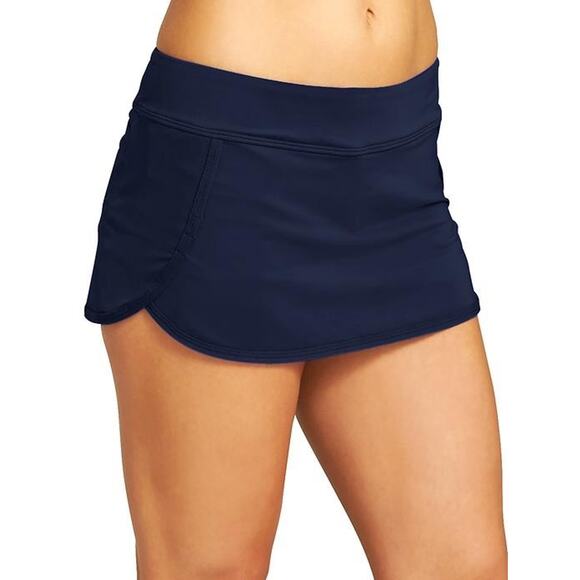 Athleta Womens Kata Swim Skirt M Navy Pocket Elastic Waist Inner Shorts - Picture 1 of 9